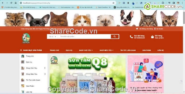 Code web,Web bán hàng,thú cưng,web php